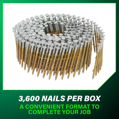 Coil Siding Nails 3,600 Count 1-3/4 Inch By.092 Inch 15 Degree Full Round Head Ring Shank Wire Coil Hot Dipped Steel