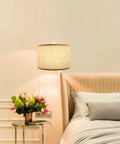 Set Of 2 Linen Drum Lamp Shades For Table And Floor Lamps, 13 Inch Diameter, 9 Inch High, Fits E26/E27 Socket in a cozy bedroom