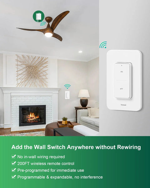 3 Way Wireless Light Switch And Receiver Kit With 200ft RF Range Remote Control for ceiling light, no rewiring needed