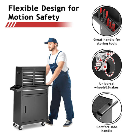 Straight Up Hella Sturdy Five Drawer Rolling Tool Chest In Sleek Black With Detachable Storage Box For Top Notch Garage Organization And Heavy Duty Workshop Cabinet