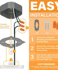 Diagram of easy installation for 5 Inch Field Selectable 5CCT LED Edgelit Slim Surface Mount Downlight with junction box and wiring.