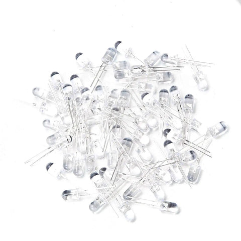 100 Pcs 5mm Red LED Diodes Set with Clear Round Transparent Housing for Electronics Projects, DC 2V 20mA