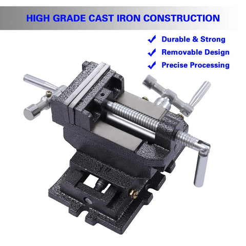 3 Inch Cross Slide Drill Press Vise For Mini Milling Machines And Bench Top Woodworking, Compound Table Clamp For Boss Level Precision, Hardened Filament Rod, Built Tough Wear Resistant Build, Durable Vise Fixture For Accurate Cuts, cast iron vise