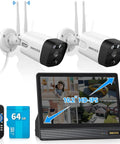 Outdoor Wireless Security Camera System With Built In Monitor And NVR Dual Antenna Cameras for 55 Percent Stronger Signal, 10.2” display