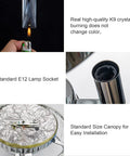 Components of Lit 13 Inch Chrome Flush Mount Crystal Ceiling Light With 3 K9 Crystals Modern Chandelier, including K9 crystal, E12 socket, and canopy.