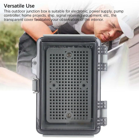 Heavy Duty ABS Electrical Enclosure Box With IP67 Waterproof Rating For 100x150x90mm showing transparent cover and mounting points.