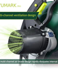 Heavy Duty 2200W 3800RPM Abrasive Chop Saw with multi-channel ventilation shown close-up.