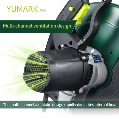 Heavy Duty 2200W 3800RPM Abrasive Chop Saw with multi-channel ventilation shown close-up.