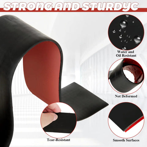Neoprene Rubber Sheet With Self Adhesive Backing One Eighth Inch Thick Three Inch Wide Ten Feet Long for DIY, showing durability and resistance
