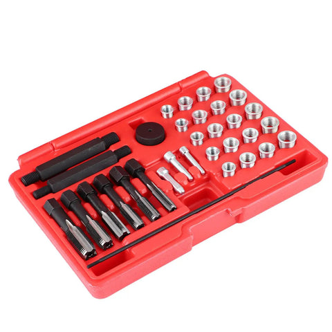 Premium Glow Plug Thread Repair Kit Set 33 Pieces Durable High Grade Steel Diesel Cylinder Head Tool For Engine Fix And Fast Restore, red case