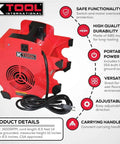 Heavy Duty Floor Blower Fan With 3 Speed Motor 300 CFM Airflow Impact Resistant ABS Build, cord and plug visible, garage use