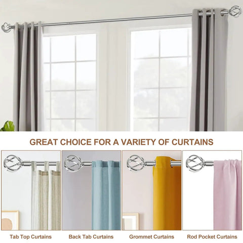 Chrome Curtain Rod With Decorative Cage Finials Built Tough Heavy Duty Adjustable Splice Rod For Windows Patio And Sliding Glass