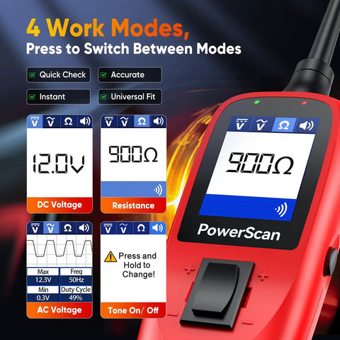PowerScan PS100 Power Circuit Probe Kit For All 12V And 24V Cars, Pro Grade Automotive Diagnostic Tool With Real Time Readouts, Easy Wiring Tester, Durable, Reliable Car Electrical Troubleshooter, 4-mode display