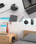 10 Foot Flat Plug Extension Cord With USB Port, Three Outlets, Power Strip on desk and bedside, for home office, travel, dorm