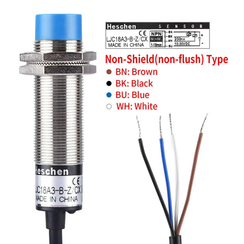 18mm Capacitive Proximity Sensor Switch Non Shield Type With 10mm Detection, 50 Inch Cable, 10-30V DC, 200mA, NPN NO And NC