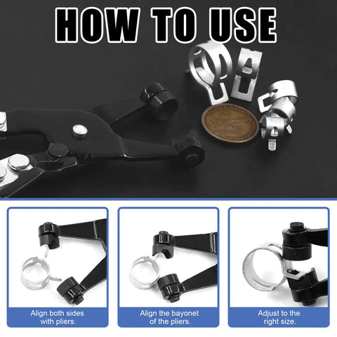 Step-by-step guide with pliers and clips from 121Pcs 12 Sizes 7mm To 22mm Spring Band Hose Clamps Kit