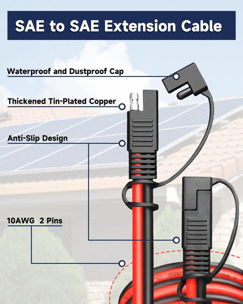 Beefed Up Heavy Duty 10 AWG SAE Extension Cable 3Ft Quick Disconnect Tinned Copper Wire With Polarity Reverse Adapter for solar use