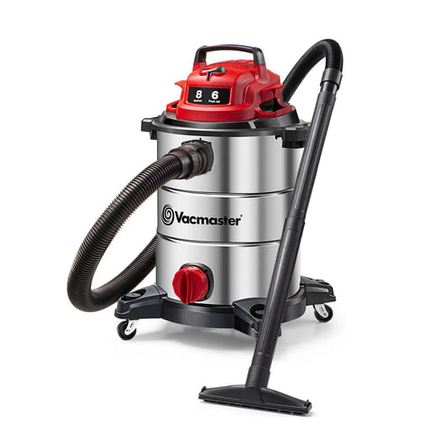 Heavy-Duty 8-Gallon Stainless Steel Wet/Dry Vacuum With Boss-Level Suction, 83-Inch Lift, 17-Foot Reach, Red Edition