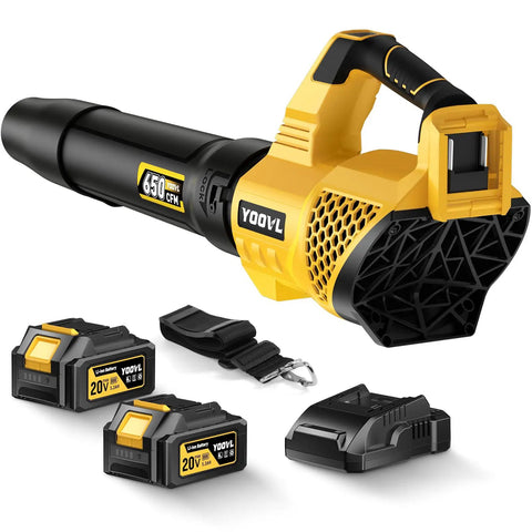 Cordless Leaf Blower With 650 CFM Boost, Two 5.2Ah Batteries And Charger, Three Speed Settings, Adjustable Shoulder Strap