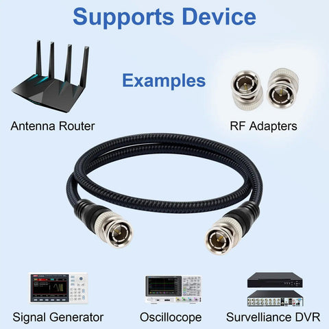 BNC Male 75 Ohm RG-6/U Coaxial Cable 6.6Ft Dual Shielding Low Loss Video Cord with adapters and compatible devices.