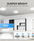 Six Pack 3200 Lumen LED Flush Mount Ceiling Light 12 Inch Slim Daylight 5000K installed in modern living room