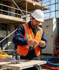 Man in safety gear using Heavy Duty Copper Wire Stripping Machine For Scrap Recycling Manual And Electric Operation With Hand Crank Or Drill Compatibility.