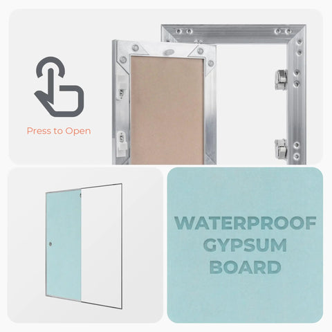 Heavy Duty 20x24 Inch Wall Or Ceiling Access Panel Waterproof Drywall Cutout Aluminum Frame with open view and waterproof gypsum board.