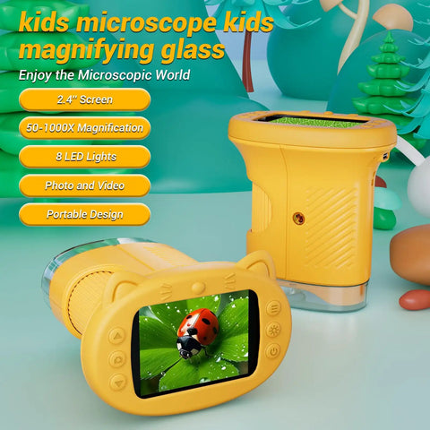 Awesome Handheld 50X To 1000X Pocket Microscope With Eight Adjustable Led Lights For Photo And Video Science Kit Toys For Kids Ages Three To Twelve Orange, orange handheld microscope with 2.4-inch screen