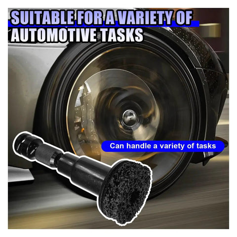 Kickass Heavy Duty Wheel Hub Cleaner Kit With Five Tough Scrub Brushes For Brake Dust And Lug Stud Degreasing, drill adapter on wheel.