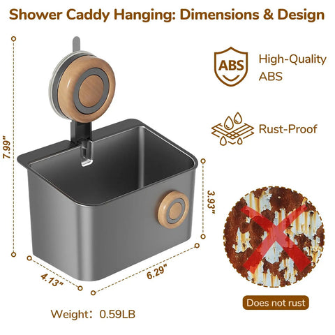 Removable Waterproof Shower Organizer With Drainage, Suction Cup Storage Shelf For Inside Shower, Gray Mahogany Style