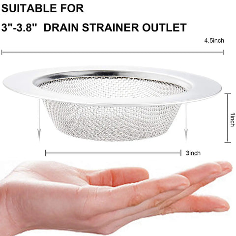 Two Pack 304 Stainless Steel Kitchen Sink Strainers With Wide Rim 4.5 Inch Diameter Rust Resistant Thick Two Ply Rim
