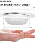 Side view of Four Pack Stainless Steel Kitchen Sink Strainers, 4.5 Inch Wide Rim, showing dimensions and mesh design.