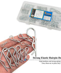 188-Piece Hitch Pin Clip Kit With R Clips And Hair Pin Retaining Pins displayed on a hand, with assorted sizes in plastic case