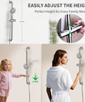 Slide Bar Shower System With Handheld Shower Head And Stainless Steel Grab Bar, Adjustable Height, 69 Inch Hose, Brushed Nickel Finish, ADA Compliant