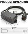 Top Shelf 8 Foot 7 Way Trailer Wiring Harness With Reinforced Nylon Junction Box For Rv Pickup Rigging showing dimensions and junction box.