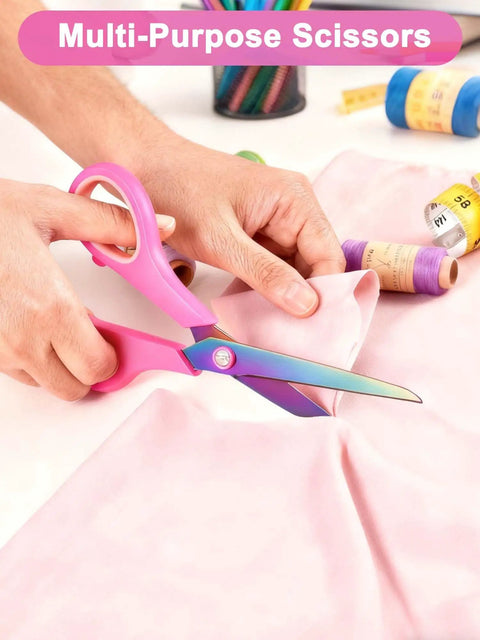 Heavy Duty 8.5 Inch Office Scissors With Titanium Coated Blades And Ergonomic Semi Soft Rubber Grip All Purpose Fabric Sewing School Craft Scissors 3 Pack, cutting fabric