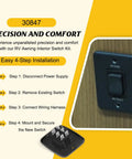 40 Amp RV Awning Interior Switch Kit With Plate Replacement For Solera Power Awnings, featuring easy 4-step installation guide.