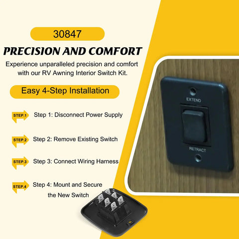 40 Amp RV Awning Interior Switch Kit With Plate Replacement For Solera Power Awnings, featuring easy 4-step installation guide.