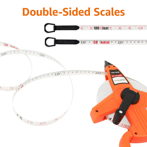 Open Reel Fiberglass Measuring Tape, Go-To Tool For Pros And DIYers, 100 Feet Of Non Stretch Vinyl Coated Tape, inch metric scale