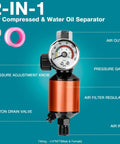 One Quarter Inch NPT Air Regulator And Filter Combo With Drain Valve And Gauge For Paint Sprayer Gun Maximum 140 PSI setup image