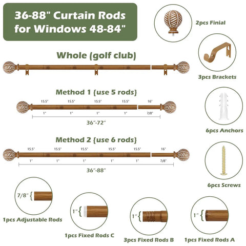 Wood Boho Curtain Rods For Windows With Heavy Duty Adjustable Rustic Finish Farmhouse Style Drapery Rods Set Components Diagram