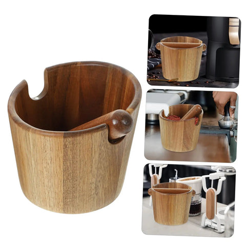 Solid Build Wood Semi Automatic Espresso Grounds Knock Box Splash Shield Coffee Waste Bin Catcher For Home Barista Brewing Station, wooden design.