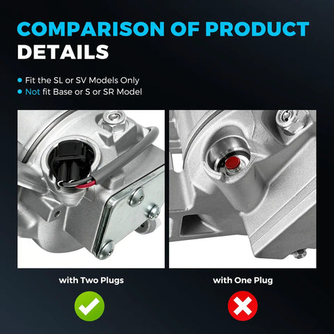 Comparison of two types of AC compressors for Nissan Altima and Rogue 2.5L models, highlighting electrical plug differences.
