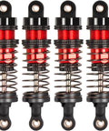 72mm Aluminum Threaded Long Travel RC Shocks Set For 1/12 1/14 1/16 Scale RC Cars Compatible With WLtoys 144001 124019 124018 MJX SCY HBX And More Beefed Up Damper Upgrade For Smoother Landings And Realistic Handling, showing red and black aluminum bodies with springs