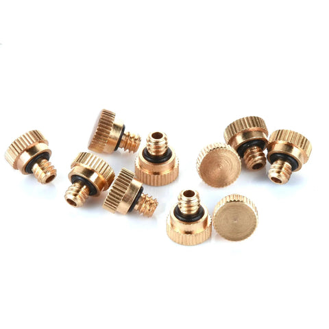 10 Pack Brass Misting Nozzle Plug With 10/24 UNC Threads for Outdoor Cooling System shown from different angles