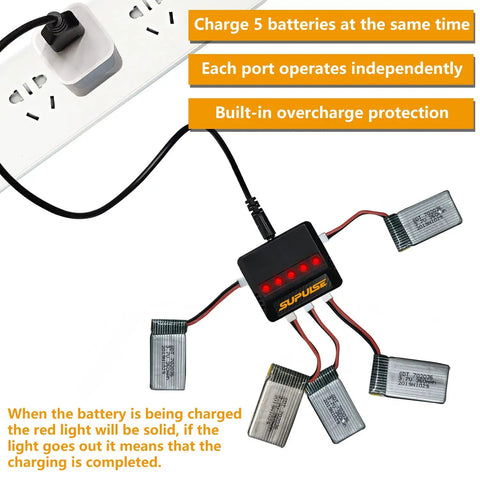 5in1 USB Charger For RC Planes And Spare Parts charging five LiPo batteries with IC Protection and overloaded indicator lights