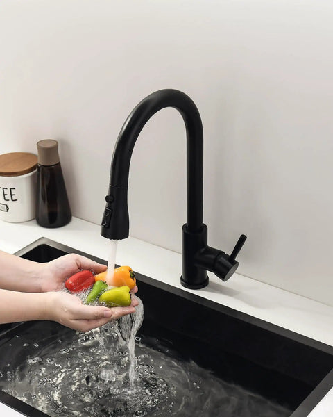 Heavy Duty 304 Stainless Steel Kitchen Faucet With Pull Down Sprayer And Smooth Glide Handle Slick Finger Print Resistant Finish, washing colorful peppers.