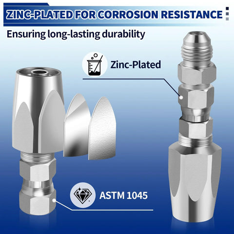 One Quarter Inch Inner Diameter Hydraulic Hose Field Ready Repair Kit With Reusable Heavy Duty Galvanized Steel Fittings, Two Pack