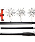 Rotary Garden Cultivator With Adjustable Long Handle 55 Inch parts including three star-shaped claws and handle components.