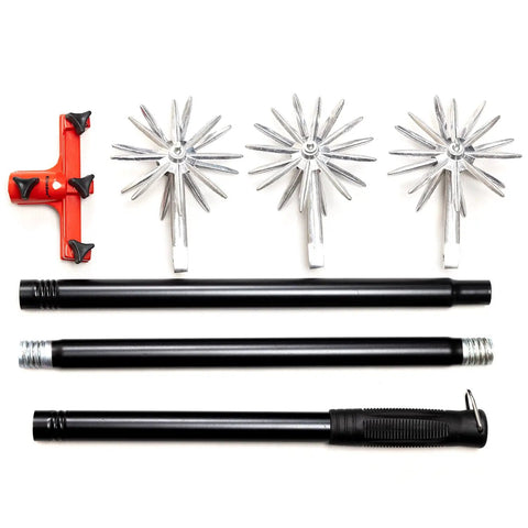 Rotary Garden Cultivator With Adjustable Long Handle 55 Inch parts including three star-shaped claws and handle components.